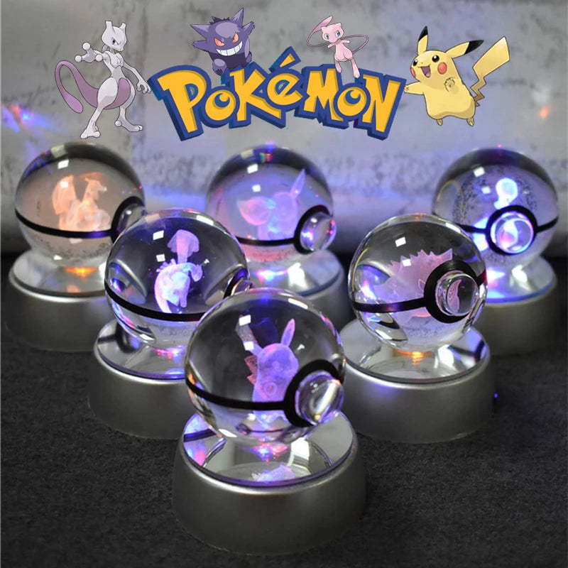 Enchanting 3D Pokemon Crystal Ball Night Light - Featuring Pikachu, Gengar, Mewtwo & More