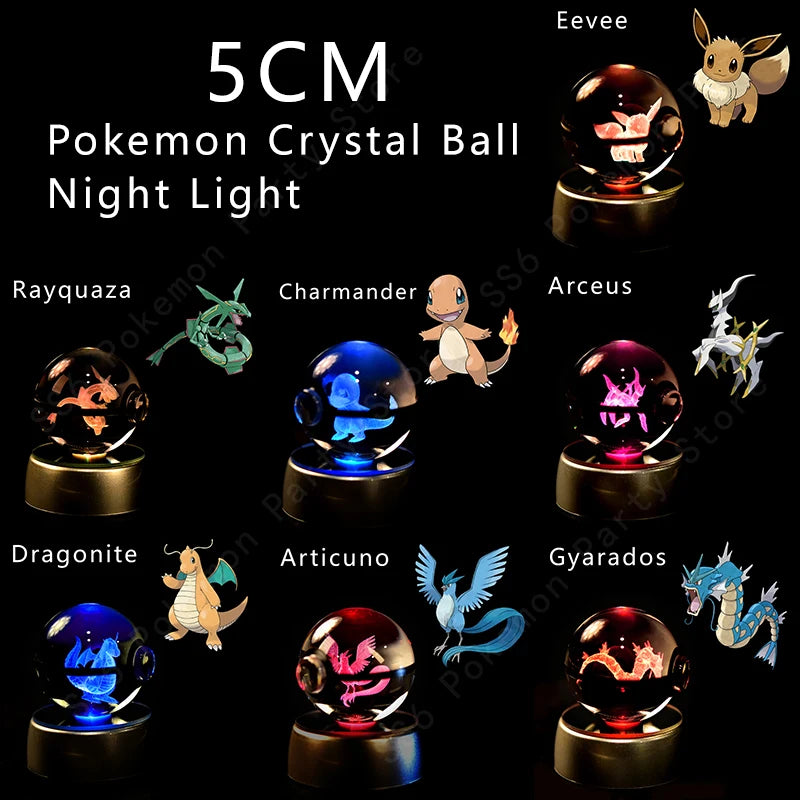 Enchanting 3D Pokemon Crystal Ball Night Light - Featuring Pikachu, Gengar, Mewtwo & More
