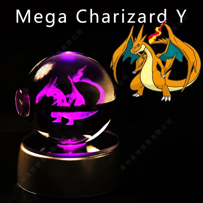 Enchanting 3D Pokemon Crystal Ball Night Light - Featuring Pikachu, Gengar, Mewtwo & More