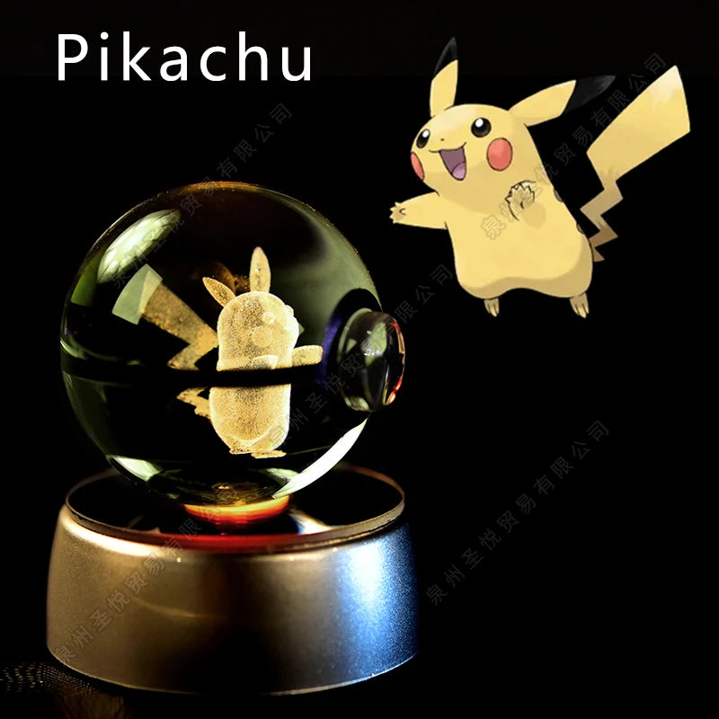 Enchanting 3D Pokemon Crystal Ball Night Light - Featuring Pikachu, Gengar, Mewtwo & More