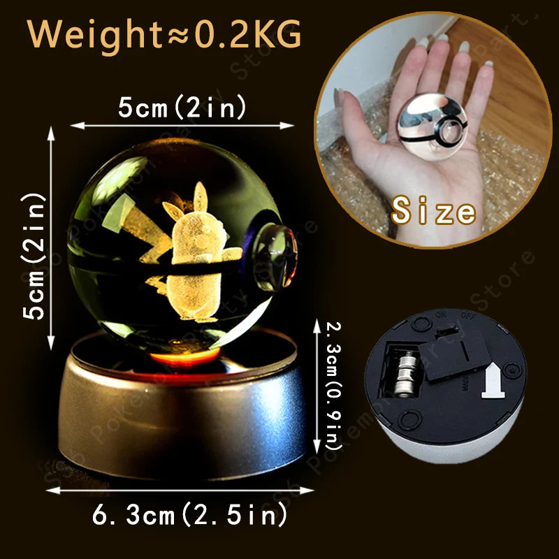 Enchanting 3D Pokemon Crystal Ball Night Light - Featuring Pikachu, Gengar, Mewtwo & More