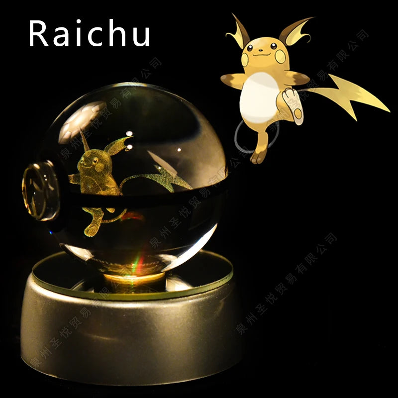 Enchanting 3D Pokemon Crystal Ball Night Light - Featuring Pikachu, Gengar, Mewtwo & More