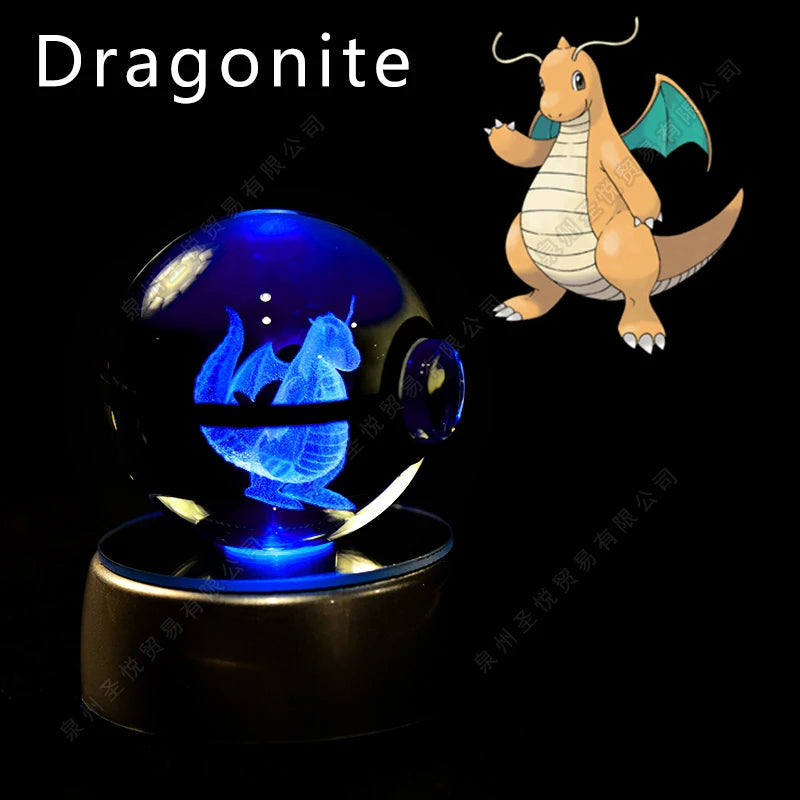 Enchanting 3D Pokemon Crystal Ball Night Light - Featuring Pikachu, Gengar, Mewtwo & More