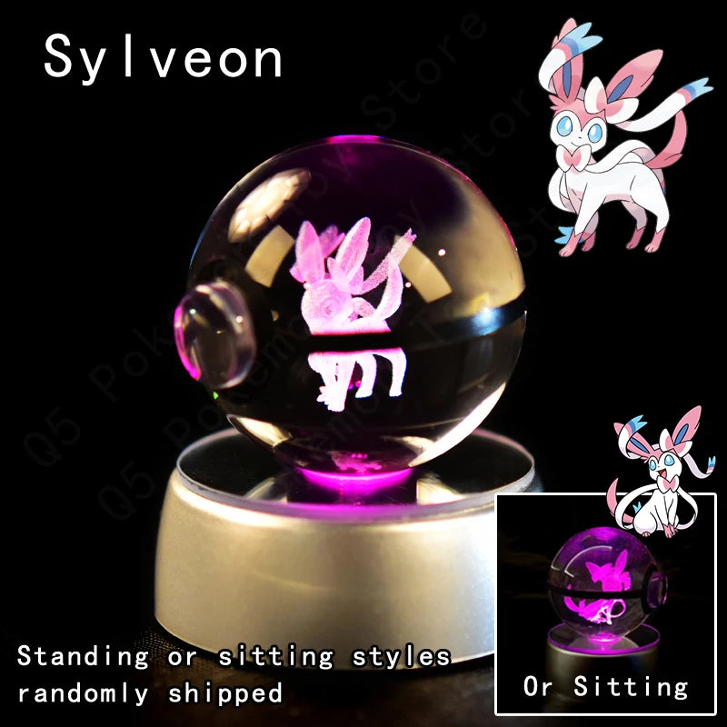 Enchanting 3D Pokemon Crystal Ball Night Light - Featuring Pikachu, Gengar, Mewtwo & More