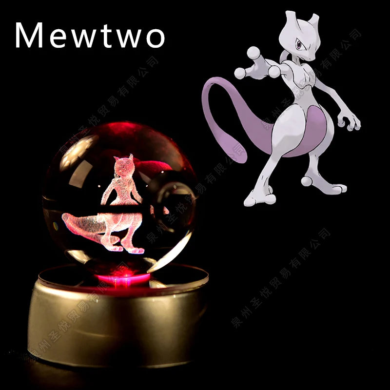 Enchanting 3D Pokemon Crystal Ball Night Light - Featuring Pikachu, Gengar, Mewtwo & More
