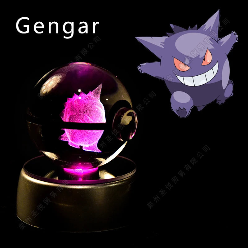 Enchanting 3D Pokemon Crystal Ball Night Light - Featuring Pikachu, Gengar, Mewtwo & More