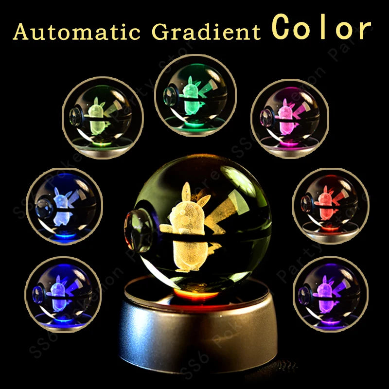 Enchanting 3D Pokemon Crystal Ball Night Light - Featuring Pikachu, Gengar, Mewtwo & More